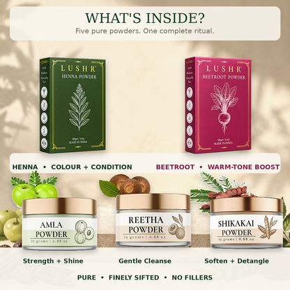 Lushr Hair Colour Kit — Henna, Beetroot, Amla, Reetha & Shikakai | 5-in-1