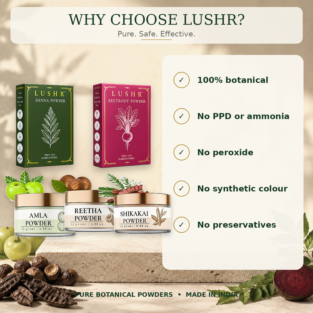Lushr Hair Colour Kit — Henna, Beetroot, Amla, Reetha & Shikakai | 5-in-1
