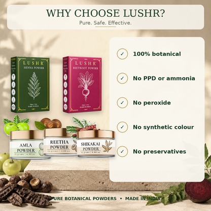 Lushr Hair Colour Kit — Henna, Beetroot, Amla, Reetha & Shikakai | 5-in-1