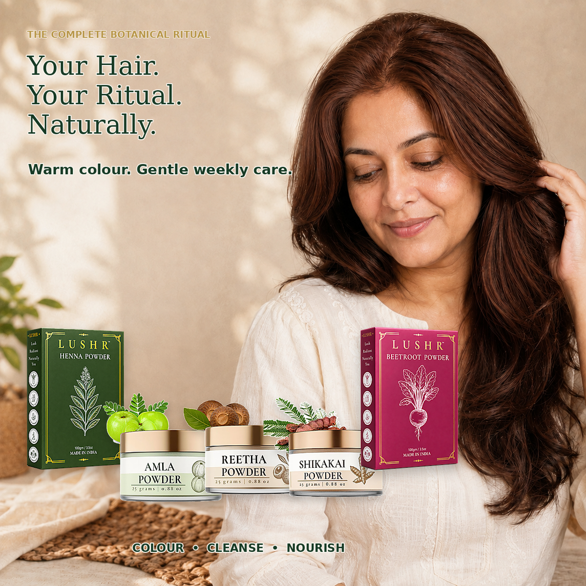 Lushr Hair Colour Kit — Henna, Beetroot, Amla, Reetha & Shikakai | 5-in-1