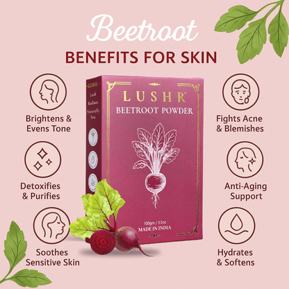 Lushr Beetroot Powder — Natural Glow & Antioxidant Face Pack | 100g - LUSHR