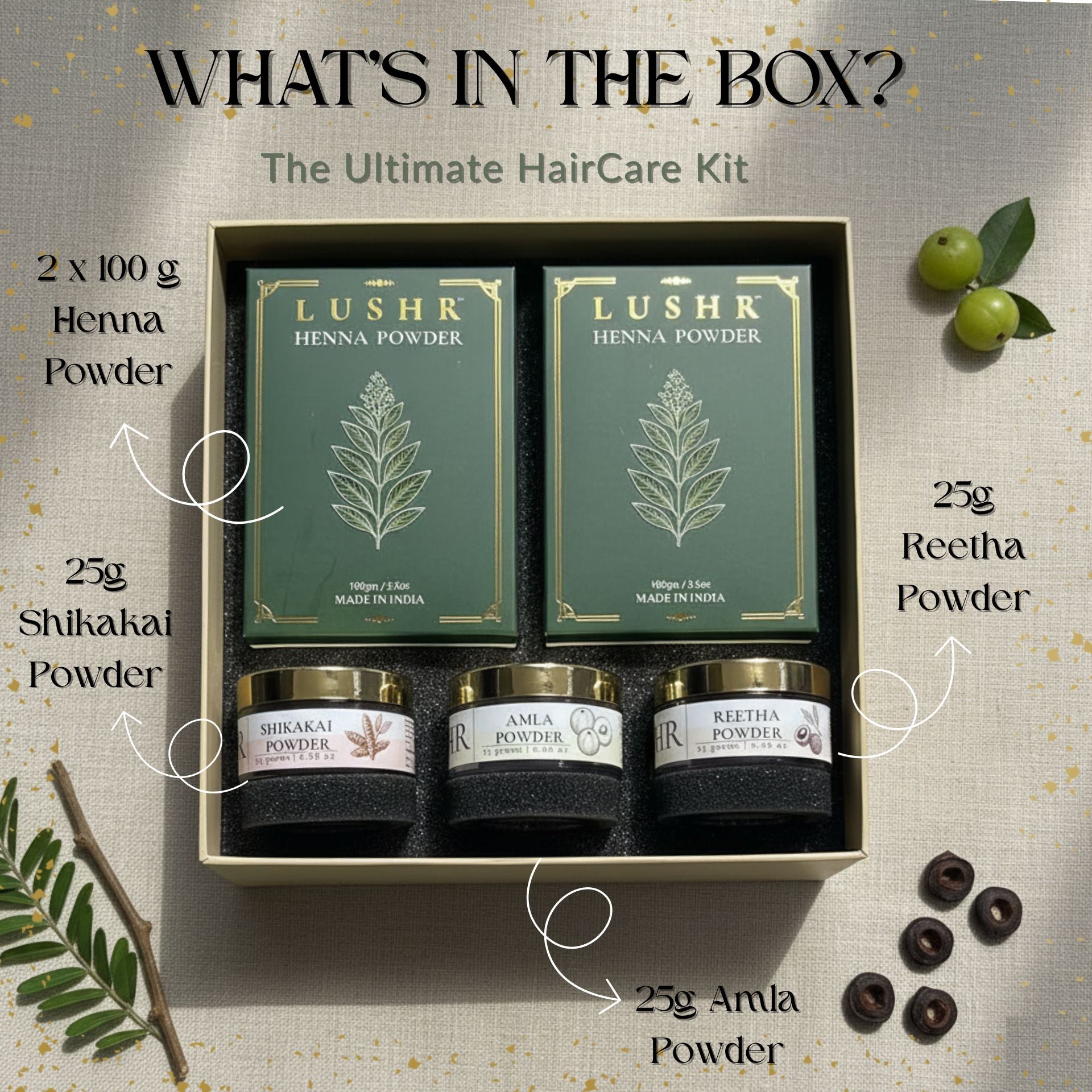 Lushr Hair Ritual Kit — Henna, Amla, Reetha & Shikakai | 4 - in - 1 - LUSHR