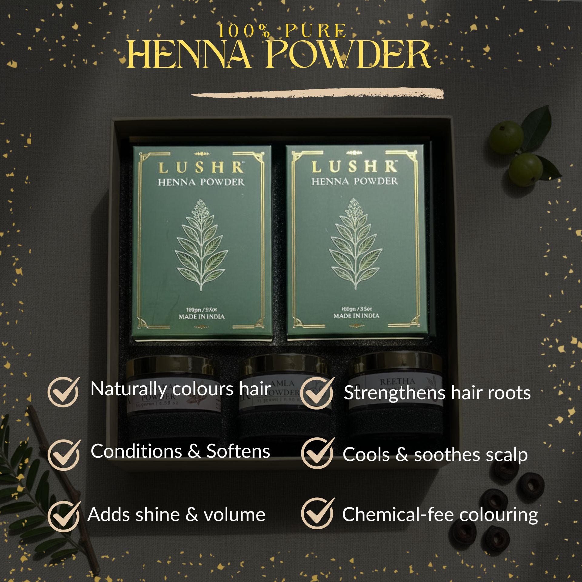 Lushr Hair Ritual Kit — Henna, Amla, Reetha & Shikakai | 4 - in - 1 - LUSHR