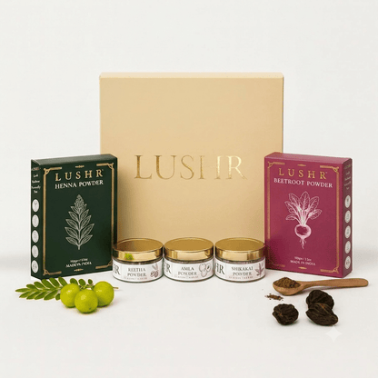 Lushr Hair Colour Kit — Henna, Beetroot, Amla, Reetha & Shikakai | 5-in-1 - LUSHR