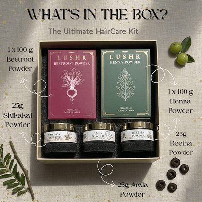 Lushr Hair Colour Kit — Henna, Beetroot, Amla, Reetha & Shikakai | 5-in-1 - LUSHR