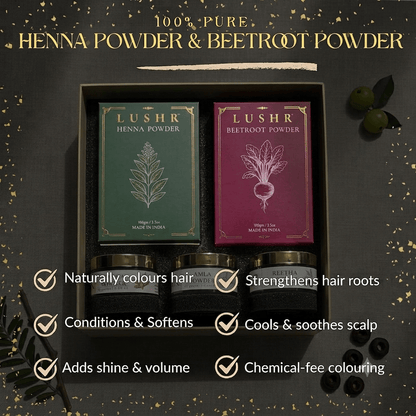 Lushr Hair Colour Kit — Henna, Beetroot, Amla, Reetha & Shikakai | 5-in-1 - LUSHR