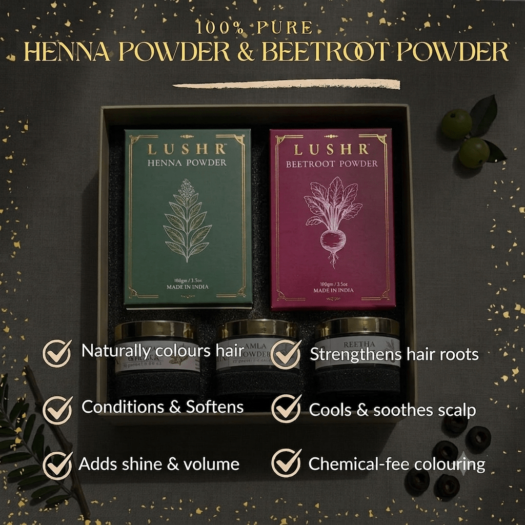 Lushr Hair Colour Kit — Henna, Beetroot, Amla, Reetha & Shikakai | 5-in-1 - LUSHR