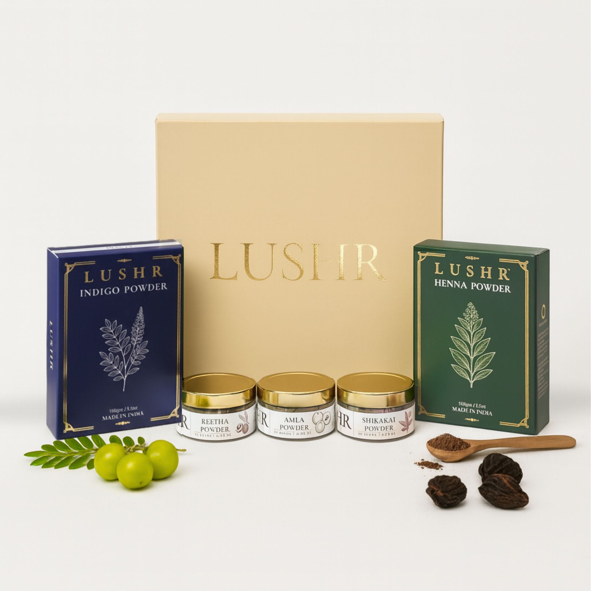 Lushr Hair Colour Kit — Henna, Indigo, Amla, Reetha & Shikakai | 5 - in - 1 - LUSHR