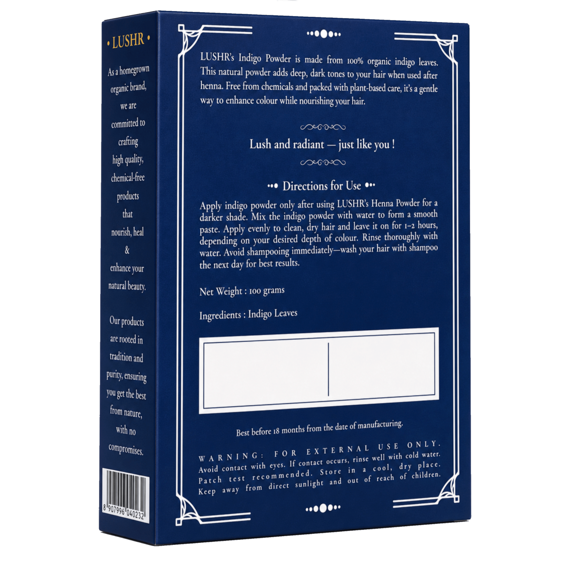 Lushr Indigo Powder — Natural Black Hair Dye, Grey Coverage | 100g - LUSHR