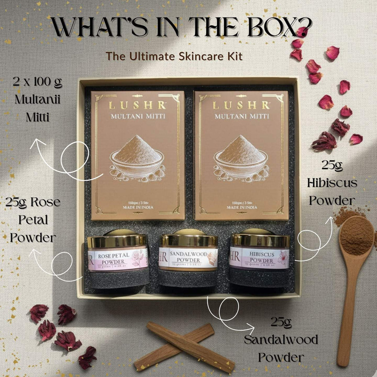Lushr Acne Control Kit — Multani Mitti, Sandalwood, Rose & Hibiscus - LUSHR
