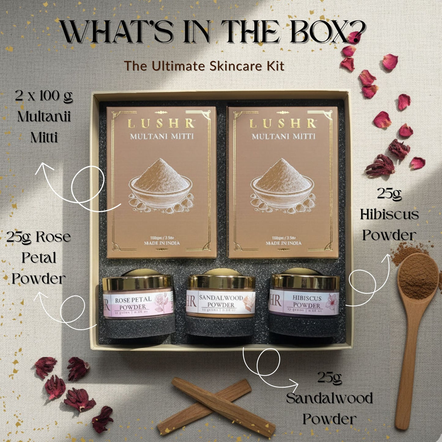 Lushr Acne Control Kit — Multani Mitti, Sandalwood, Rose & Hibiscus - LUSHR