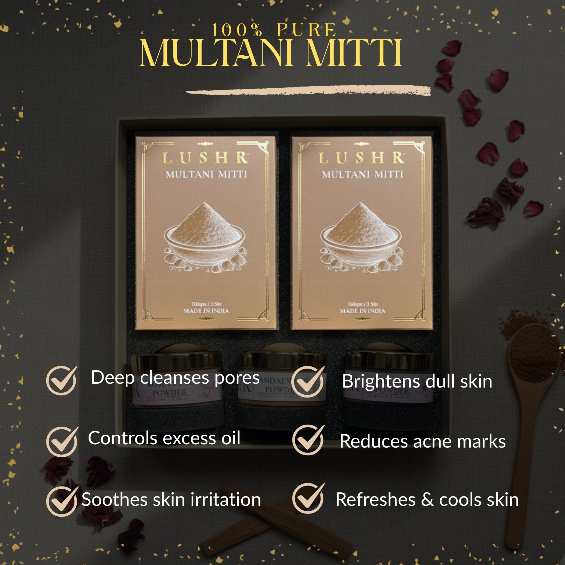 Lushr Acne Control Kit — Multani Mitti, Sandalwood, Rose & Hibiscus - LUSHR