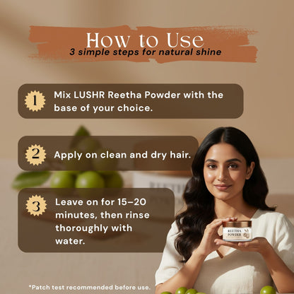 Lushr Reetha Powder — Pure Soapnut Natural Shampoo for Hair | 25g - LUSHR