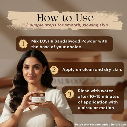 Lushr Sandalwood Powder — Pure Chandan for Acne & Bright Skin | 25g - LUSHR