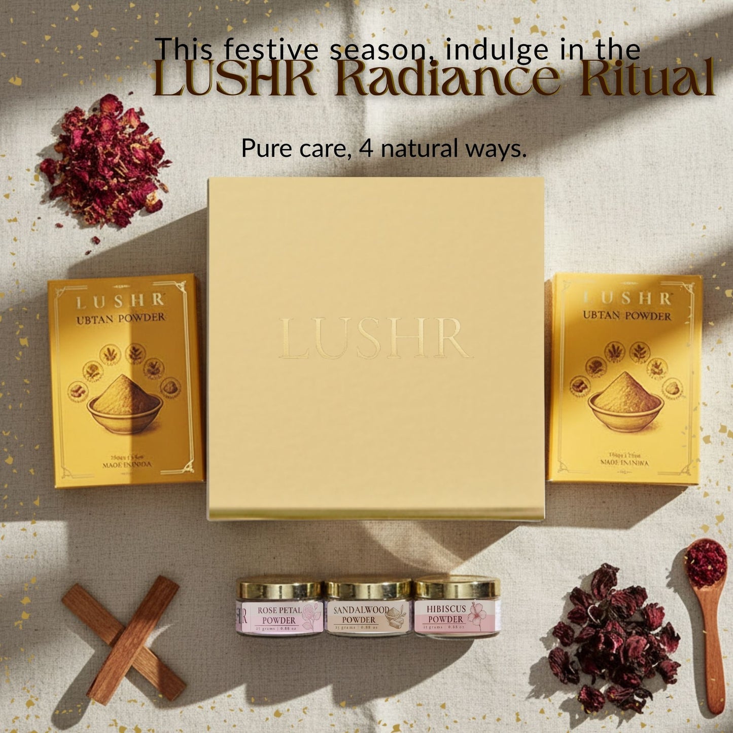 Lushr Brightening Kit — Ubtan, Sandalwood, Rose Petals & Hibiscus - LUSHR