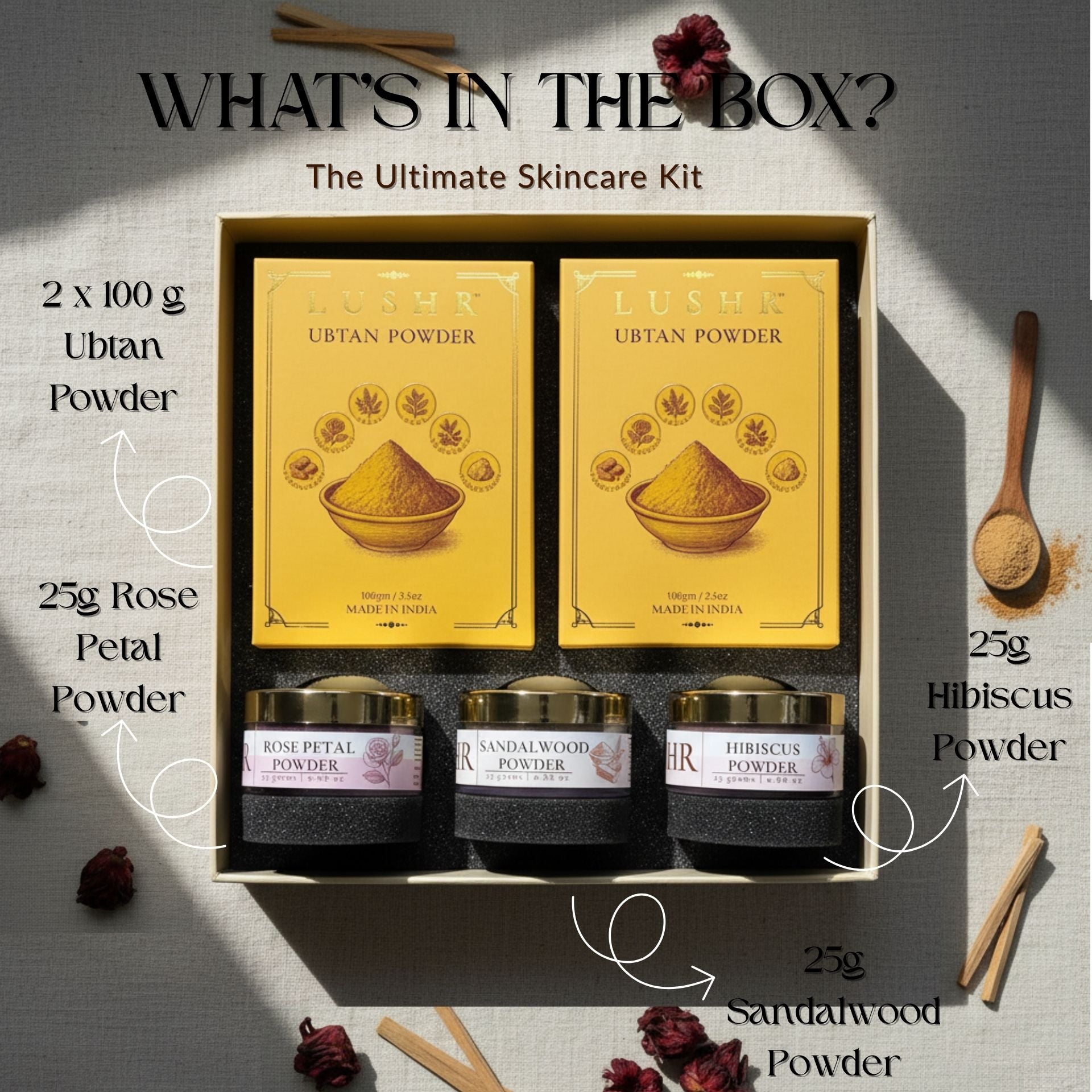 Lushr Brightening Kit — Ubtan, Sandalwood, Rose Petals & Hibiscus - LUSHR