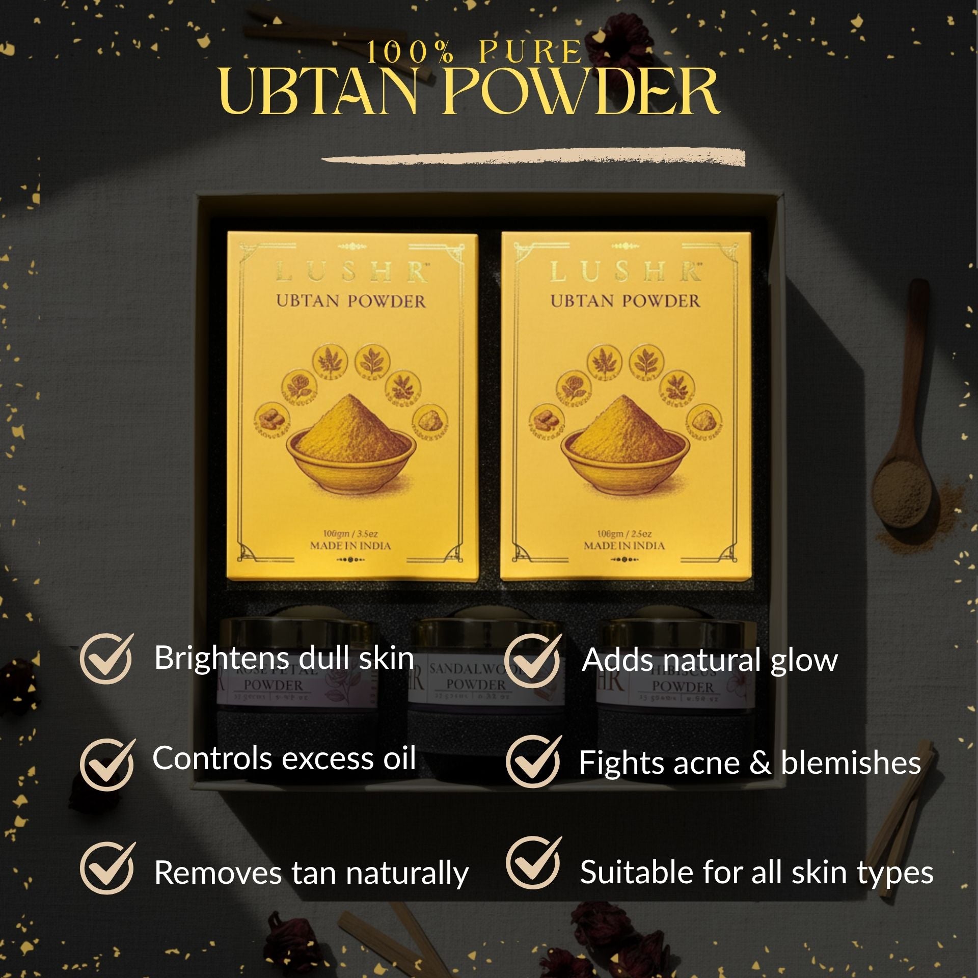 Lushr Brightening Kit — Ubtan, Sandalwood, Rose Petals & Hibiscus - LUSHR